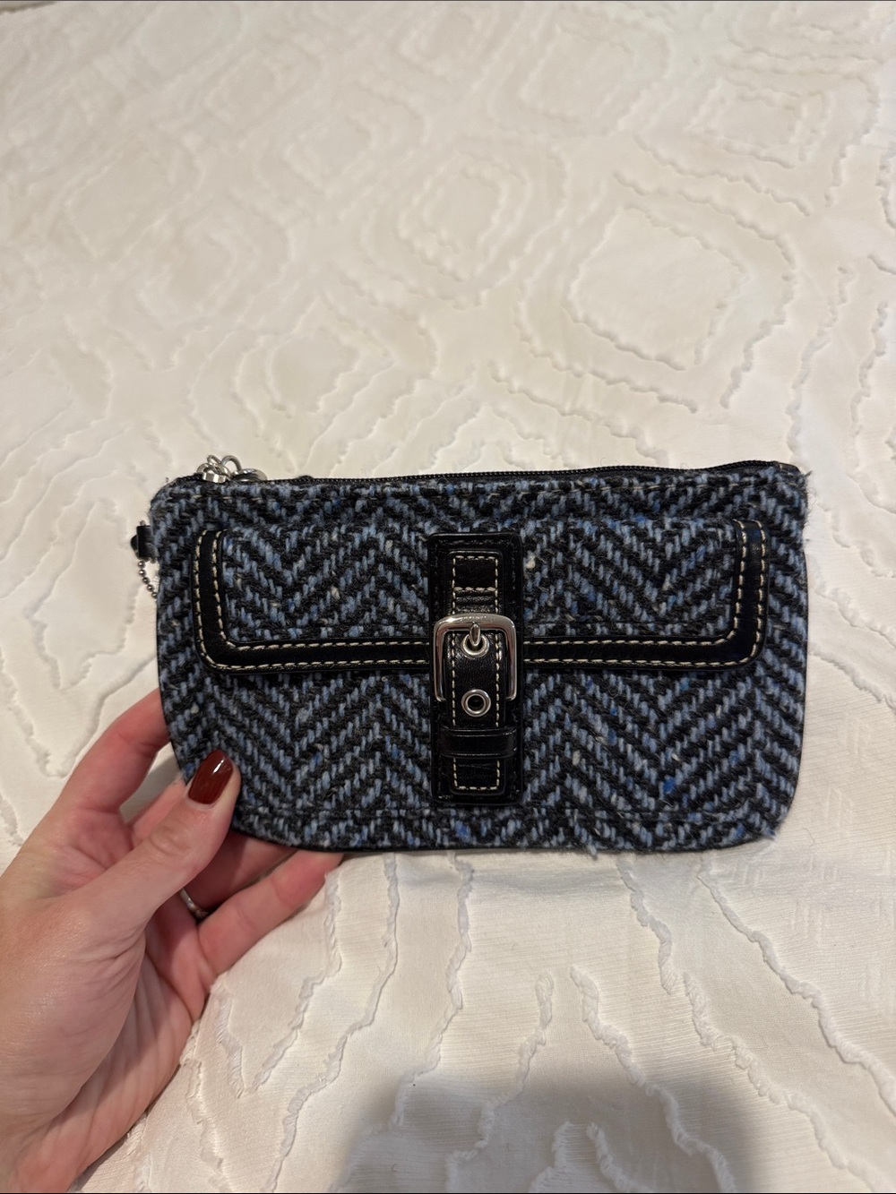Coach Blue & Black Woven Wristlet with Buckle Accent